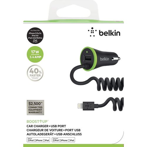 벨킨 Belkin Boost Up Universal Lightning Car Charger with ChargeSync Cable and USB Passthrough (4 Feet)
