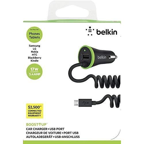 벨킨 Belkin Boost Up Car Charger with 4-Foot Coiled Micro USB Cable (17 Watt / 3.4 Amp)