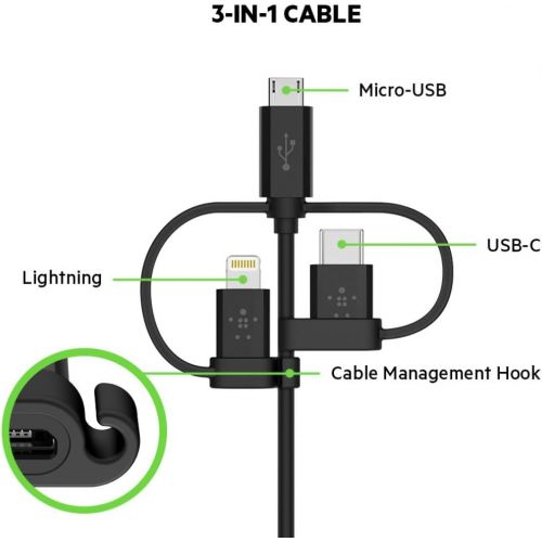 벨킨 Belkin Universal Cable with Micro-USB, USB-C and Lightning Connectors