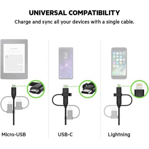 벨킨 Belkin Universal Cable with Micro-USB, USB-C and Lightning Connectors