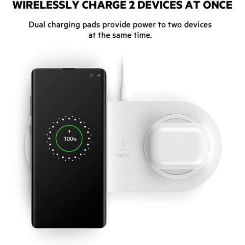 벨킨 Belkin Dual Wireless Charger (Dual Wireless Charging Pad 10W for iPhone 11, 11 Pro, 11 Pro Max, Galaxy S20, S20+, S20 Ultra, Pixel 4, 4XL, AirPods and More), Black