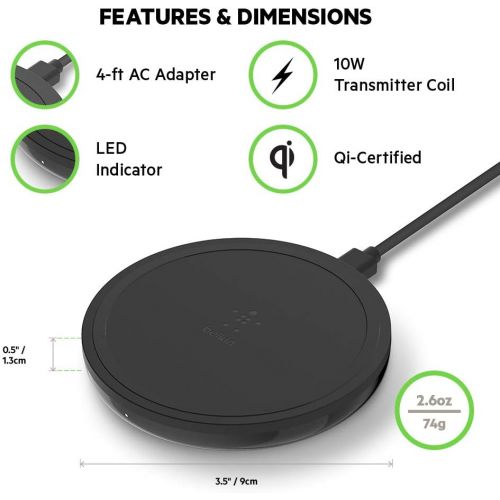 벨킨 Belkin Wireless Charger 10W  Boost Up Wireless Charging Pad, Wireless Charger for iPhone 11, 11 Pro, 11 Pro Max, XS, XS Max, XR, X, 8, 8 Plus / Samsung Galaxy S10, Note10 and More