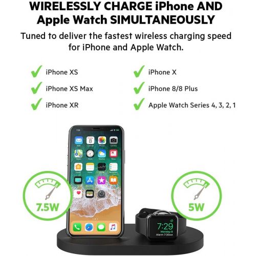 벨킨 Belkin Boost Up Wireless Charging Dock (Apple Charging Station for Iphone + Apple Watch + USB Port) Apple Watch Charging Stand, iPhone Charging Station, iPhone Charging Dock (Black