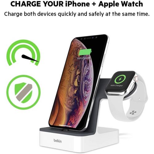 벨킨 Belkin iPhone Charging Dock + Apple Watch Charging Stand (PowerHouse iPhone Charging Station) iPhone Dock, Apple Watch Dock, Apple Charging Station (White)