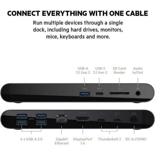 벨킨 Belkin Thunderbolt 3 Dock Pro w/ 2.6ft Thunderbolt 3 Cable (Thunderbolt Dock for MacOS and Windows) Dual 4K @60Hz, 40Gbps Transfer Speeds, 85W Upstream Charging