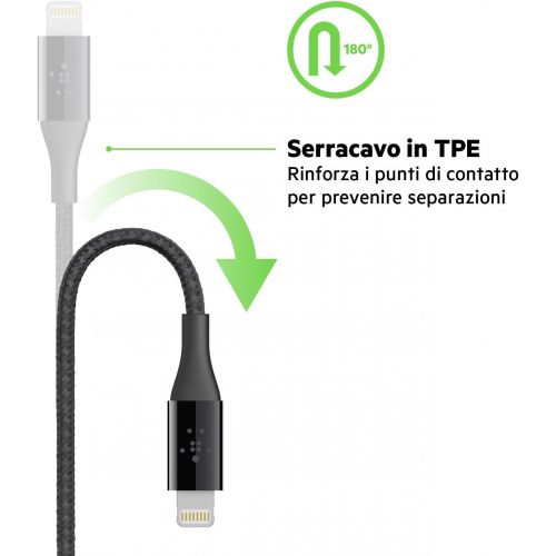 벨킨 Belkin MIXIT DuraTek Lightning to USB Cable - MFi-Certified iPhone Charging Cable for iPhone 11, 11 Pro, 11 Pro Max, XS, XS Max, XR, X, 8/8 Plus and more (4ft/1.2m), Silver