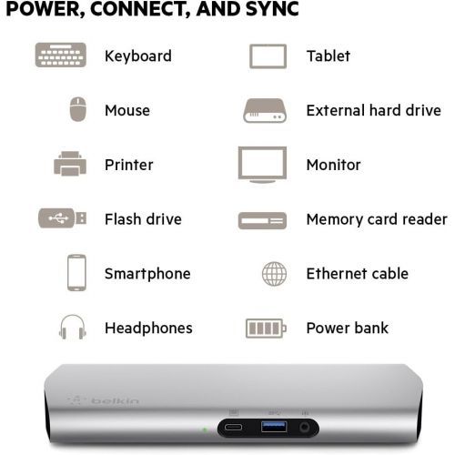 벨킨 Belkin USB-C 3.1 Express Dock HD with 1-Meter/3.3 Foot USB-C Cable: Compatible with MacBook (Early 2015 or later,) MacBook Pro 13 (2016 or later,) MacBook Pro 13 & 15 w/Touch Bar (