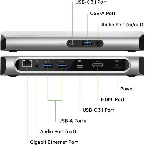 벨킨 Belkin USB-C 3.1 Express Dock HD with 1-Meter/3.3 Foot USB-C Cable: Compatible with MacBook (Early 2015 or later,) MacBook Pro 13 (2016 or later,) MacBook Pro 13 & 15 w/Touch Bar (