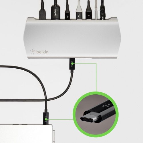 벨킨 Belkin USB-C 3.1 Express Dock HD with 1-Meter/3.3 Foot USB-C Cable: Compatible with MacBook (Early 2015 or later,) MacBook Pro 13 (2016 or later,) MacBook Pro 13 & 15 w/Touch Bar (