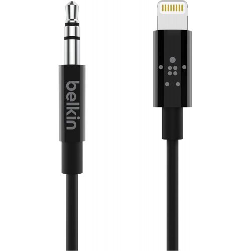 벨킨 Belkin 3.5mm Audio Cable with Lightning Connector (3Ft Mfi-Certified Lightning to Aux Cable for iPhone 11, Pro, Max, XS, Max, XR, X, 8, Plus and More), Black