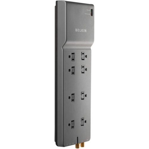 벨킨 Belkin 8-Outlet Power Strip Surge Protector w/ Flat Plug, 6ft Cord  Ideal for Computers, Home Theatre, Appliances, Office Equipment (3,550 Joules)