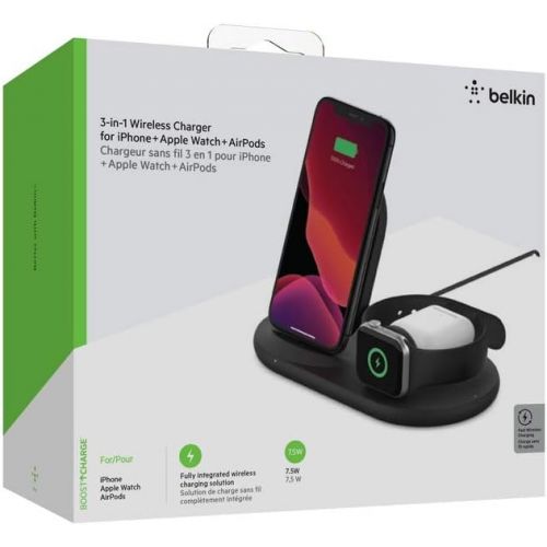 벨킨 Belkin 3-in-1 Wireless Charger (Wireless Charging Station for iPhone, Apple Watch, AirPods) Wireless Charging Dock, iPhone Charging Dock, Apple Watch Charging Stand