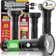 Bell+Howell Taclight Max 3 PC LED Flashlight Pack, Rechargeable Flashlight High Lumens/Bright Flashlight for Emergencies + Camping, Tactical Flashlights Small, Waterproof Flash Light AS SEEN ON TV