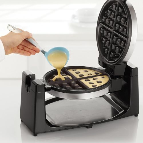  BELLA Classic Rotating Non-Stick Belgian Waffle Maker, Perfect 1 Thick Waffles, PFOA Free Non Stick Coating & Removeable Drip Tray for Easy Clean Up, Browning Control, Stainless St