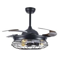 Bella Depot 42 Vintage Industrial Ceiling Fan with Retractable Blades, Remote Control, 3 Lights