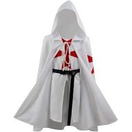 BellaPunk Kids Boys Medieval Templar Maltese Knight Cloak Tunic Vest Hospitaller Cape Halloween Costume (8, White fullset a)