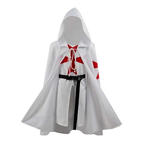  할로윈 용품BellaPunk Kids Boys Medieval Templar Maltese Knight Cloak Tunic Vest Hospitaller Cape Halloween Costume (8, White fullset a)