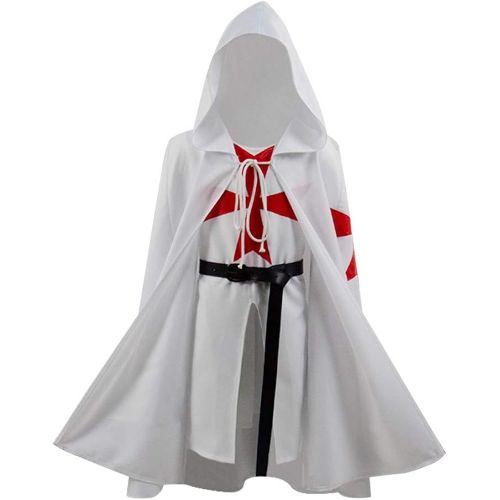  할로윈 용품BellaPunk Kids Boys Medieval Templar Maltese Knight Cloak Tunic Vest Hospitaller Cape Halloween Costume (8, White fullset a)