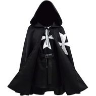 BellaPunk Kids Boys Medieval Templar Maltese Knight Cloak Tunic Vest Hospitaller Cape Halloween Costume (10, Black fullset)