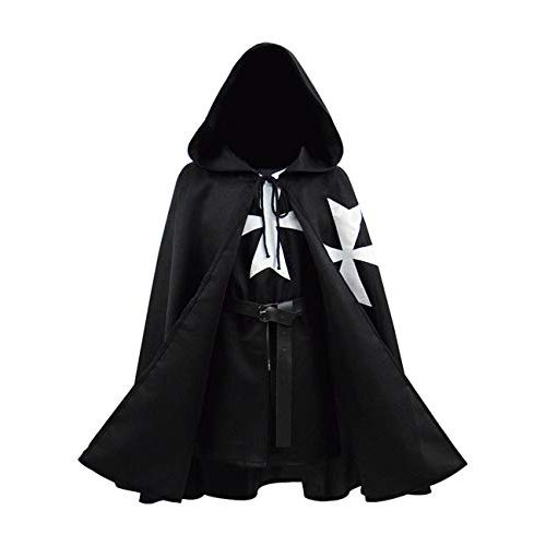  할로윈 용품BellaPunk Kids Boys Medieval Templar Maltese Knight Cloak Tunic Vest Hospitaller Cape Halloween Costume (10, Black fullset)
