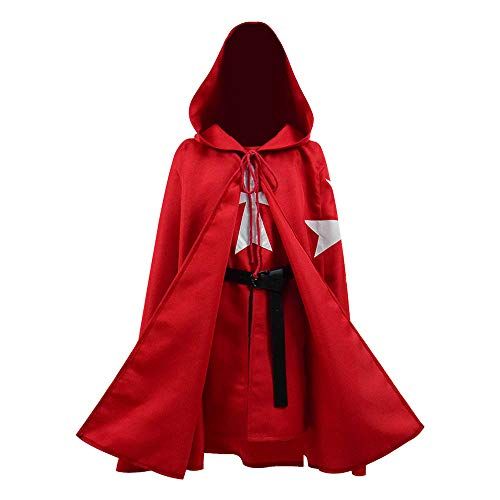  할로윈 용품BellaPunk Kids Boys Medieval Templar Maltese Knight Cloak Tunic Vest Hospitaller Cape Halloween Costume (8, Red fullset)