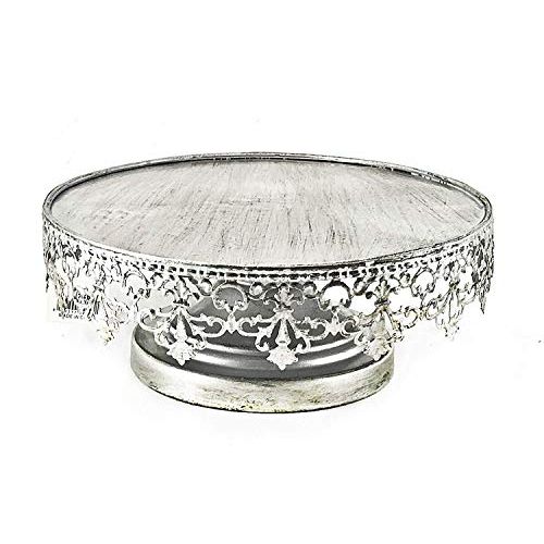  Bellaa 20751 Metal Cake Stand Delicate Silver 10 Inch Vintage Design