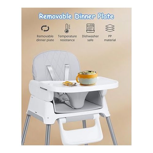  3 in 1 Baby High Chair, Bellababy Adjustable Convertible Chairs for Babies and Toddlers, Compact/Light Weight/Portable/Easy to Clean