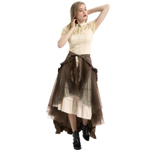  Belle+Poque Belle Poque Womens Steampunk Gothic Wrap Skirt Victorian Ruffles Pirate Skirt