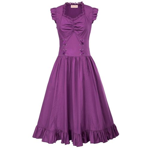  Belle+Poque Belle Poque Steampunk Gothic Victorian Ruffled Dress Sleeveless