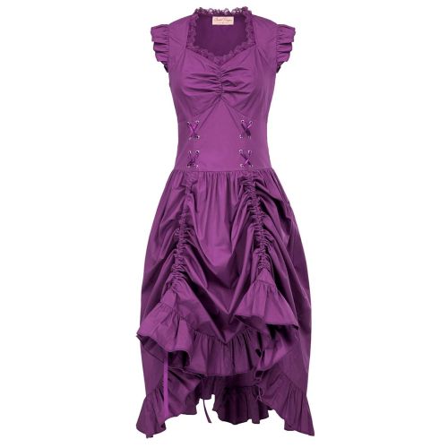  Belle+Poque Belle Poque Steampunk Gothic Victorian Ruffled Dress Sleeveless