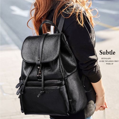  Belle & Lily Black Genuine Pebbled Leather Backpack Purse Casual Daypack for Girls Ladies Women Schoolbag Travelling Shopping Back to School(BL03)