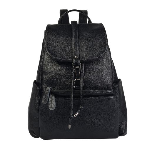  Belle & Lily Black Genuine Pebbled Leather Backpack Purse Casual Daypack for Girls Ladies Women Schoolbag Travelling Shopping Back to School(BL03)