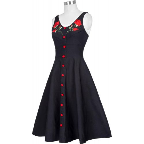  [아마존 핫딜] Belle+Poque Belle Poque Womens Vintage Dress Sleeveless Flower Embroidery A-Line Swing Party Dress