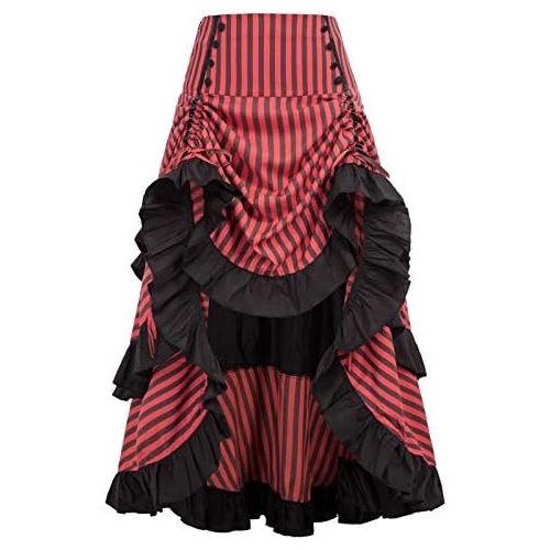  할로윈 용품Belle Poque Vintage Striped Victorian High Low Skirt Steampunk Style Falda
