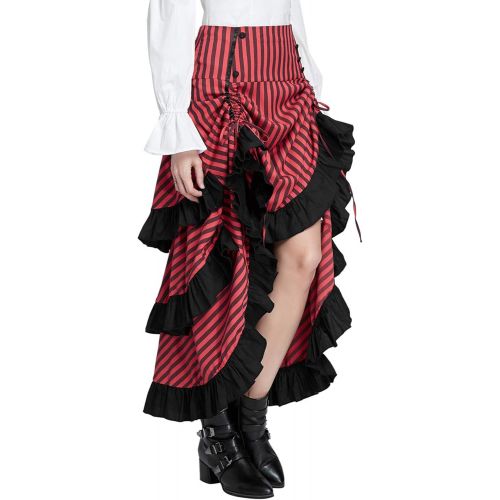  할로윈 용품Belle Poque Vintage Striped Victorian High Low Skirt Steampunk Style Falda