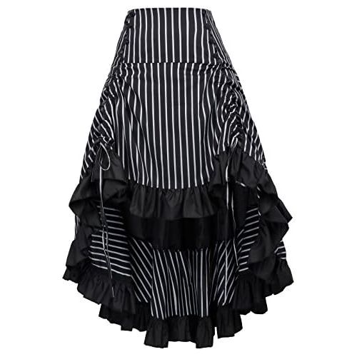  할로윈 용품Belle Poque Vintage Striped Victorian High Low Skirt Steampunk Style Falda