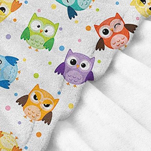  BelleAckerman Luxury Flannel Fleece Blanket Nursery,Dotted Background Colorful Owls Various Facial Expressions Angry Happy Confused, Multicolor 300GSM,Super Soft and Warm,Durable Throw Blanket 3