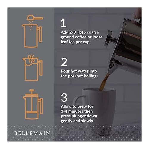  Bellemain French Press Coffee Maker Extra Filters Included, 35 oz, Stainless Steel