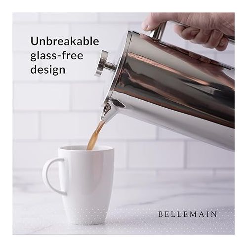  Bellemain French Press Coffee Maker Extra Filters Included, 35 oz, Stainless Steel