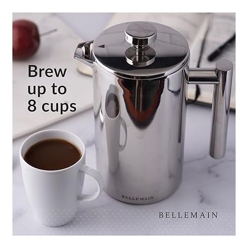  Bellemain French Press Coffee Maker Extra Filters Included, 35 oz, Stainless Steel