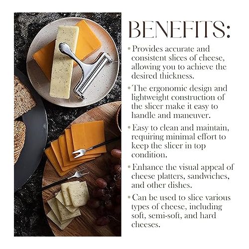  Bellemain Stainless Steel Wire Cheese Slicer - Hand Held Cheese Cutter for Cheddar, Gruyere, Raclette, Mozzarella Cheese Block, Adjustable Cheese Shaver, Thick & Thin Slicer, Cheese Curler (Silver)