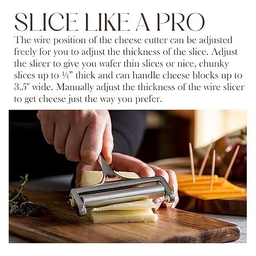  Bellemain Stainless Steel Wire Cheese Slicer - Hand Held Cheese Cutter for Cheddar, Gruyere, Raclette, Mozzarella Cheese Block, Adjustable Cheese Shaver, Thick & Thin Slicer, Cheese Curler (Silver)