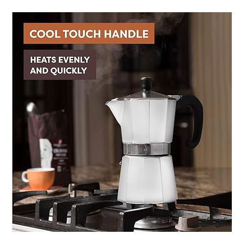  Bellemain Stovetop Espresso Maker Moka Pot (White, 3 Cup)