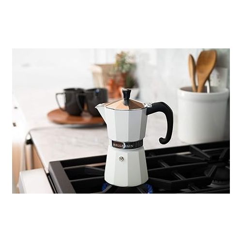  Bellemain Stovetop Espresso Maker Moka Pot (White, 3 Cup)