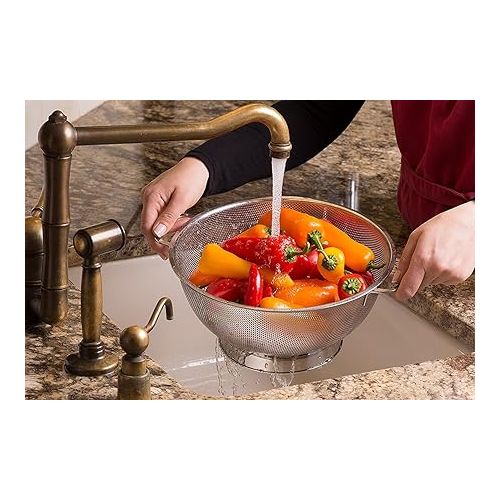  Bellemain 5 Qt Metal Colander with Handle | Pasta, Spaghetti, Berry, Fruit, Vegetable, Kitchen Food Strainer Basket | 18/8 Stainless Steel Colander Bowl | Pot Drainer for Cooking, Sifter Strainer