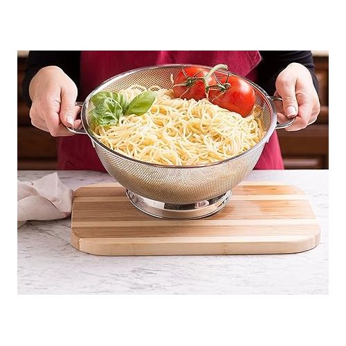  Bellemain 5 Qt Metal Colander with Handle | Pasta, Spaghetti, Berry, Fruit, Vegetable, Kitchen Food Strainer Basket | 18/8 Stainless Steel Colander Bowl | Pot Drainer for Cooking, Sifter Strainer