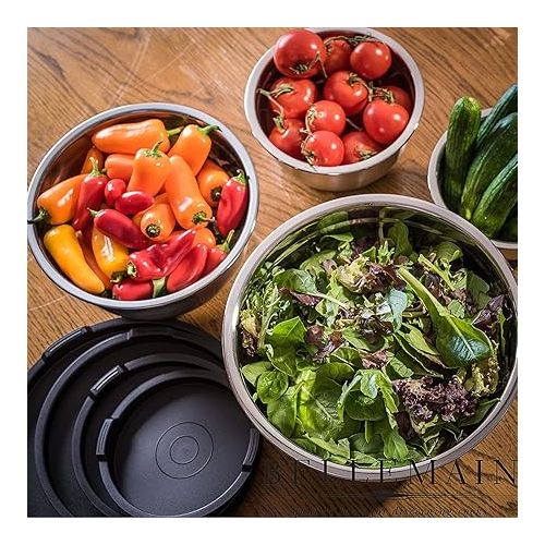  Bellemain Stainless Steel Non-Slip Mixing Bowls with Lids (4-Piece Set)