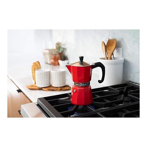  Bellemain Stovetop Espresso Maker Moka Pot (Red, 6 Cup)