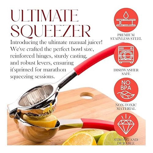  Bellemain Citrus Juicer | Metal Lemon Squeezer | Lime and Lemon Juicer Stainless Steel with Silicone Handles | Manual Juicer, Citrus Squeezer, Hand Held Juicer | Bar Juicer for Bartender Accessories