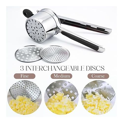  Bellemain Potato Ricer 15 oz with 3 Interchangeable Discs |Potato Masher Stainless Steel, Sweet Potato Masher Kitchen Tool | Spaetzle Maker Press, Khuon Banh Lot, Spaetzle Noodle Maker (Black)